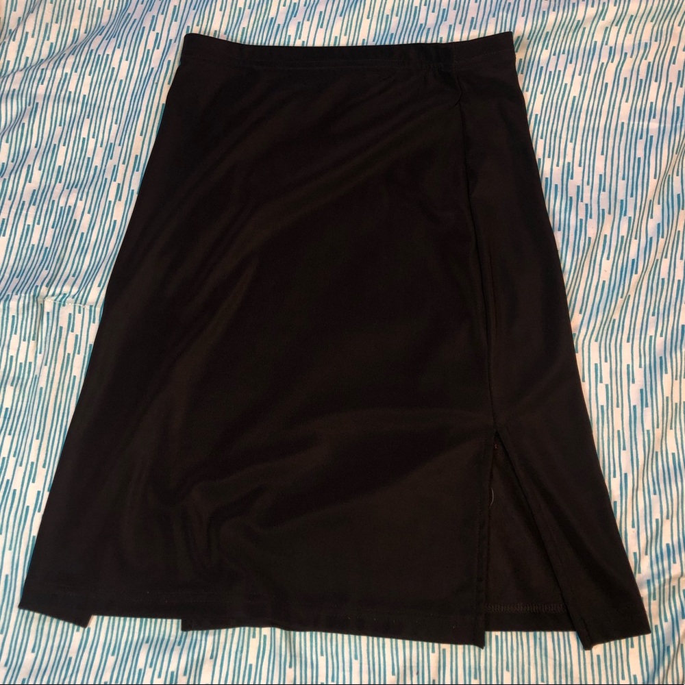 Black Double Slit Mid-Thigh High-Waisted Skirt